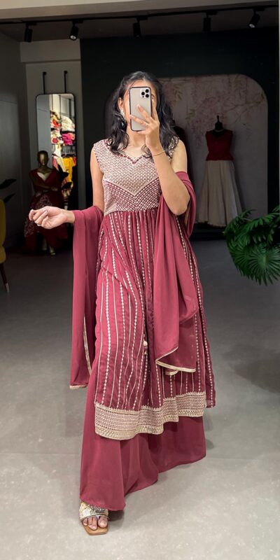 YNF 3503 Red Color Top : Georgette Work : Embroidery Sequence Work Inner : Micro Cotton .Traditional Wear, Events. @1849/- | Gowns, Bollywood Gowns, Creative Gowns, Designer Gowns, Embroidered Gowns, Party Wear Gowns