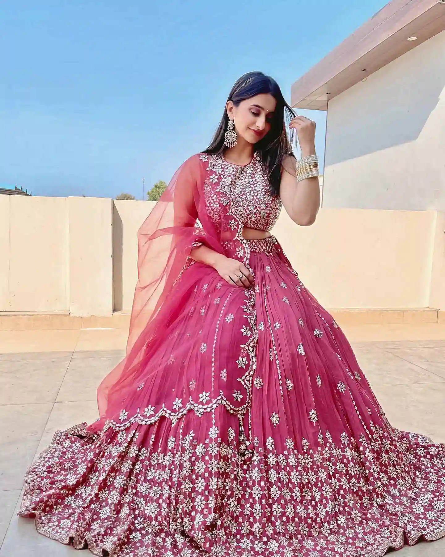 RTC 6295 Pink Lehenga : Georgette Work : Embroidery And Heavy 9mm Sequins Work Wedding Wear Pink Lehenga Wedding, Events @1999/- | Lehenga, Bollywood Lehenga, Creative Lehenga, Designer Lehenga, Embroidered Lehenga, Party Wear Lehenga