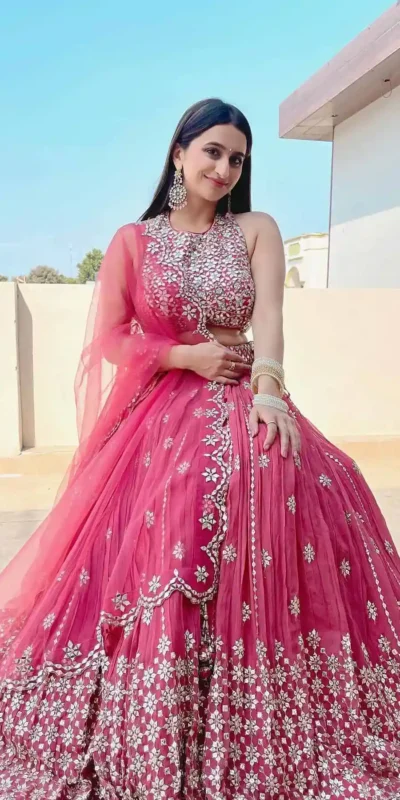 lehenga dress pink 300660-RO Powder Pink Designer Lehenga with Ruffle Dupatta
