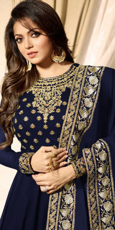 LT 1703 Blue Color: Blue Fabrics: Banglory Silk + Faux Georgette & Codding Embroidery work Dupatta:- Heavy Net + Codding and Sequine Embroidary Work | Anarkali Suits, Bollywood Anarkali, Creative-Anarkali, Designer Anarkali, Embroidered Anarkali, Party Wear Anarkali
