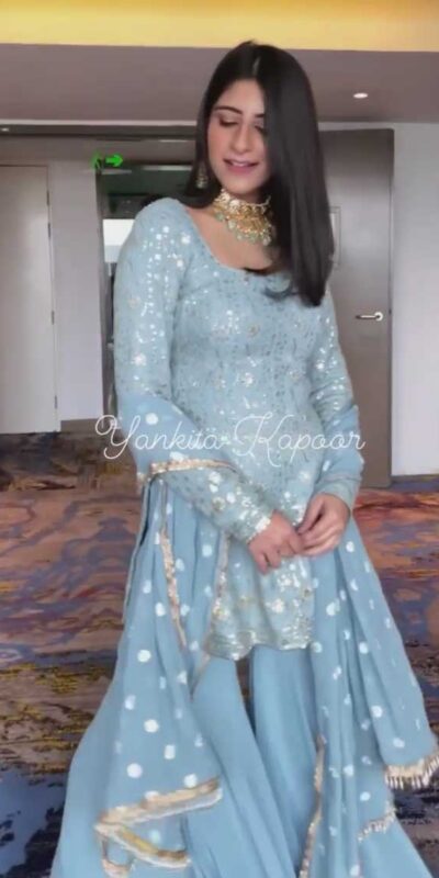 RTC 5373 Sky Blue Top : Georgette Sharara : Georgette Work : Embroidery With Sequence Wedding, Party, Festive,@2249/- Only | Salwar suit, Casual Suits, Creative suits, Designer Suits, Palazzo Suits, Party Wear Suits, Straight Suits