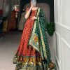 Aesthetic Red Color Tussar Silk Patola With Foil Print Gown