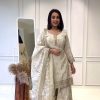 Aesthetic White Color Heavy Chinnon Silk Embroidery Sharara Suit
