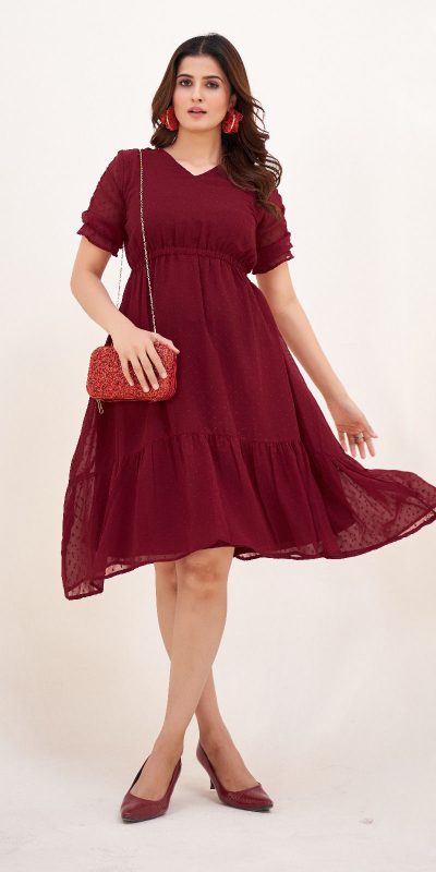 Aesthetically Pleasing Red Color Heavy Georgette Butti Kurti