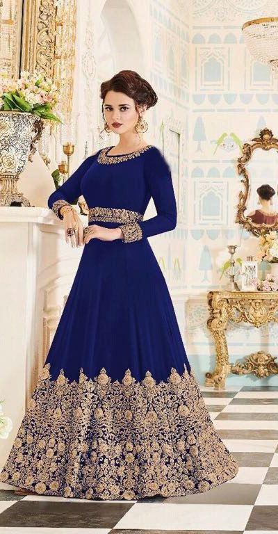 Aglow Navy Blue Color Georgette Coding Embroidery Anarkali Suit