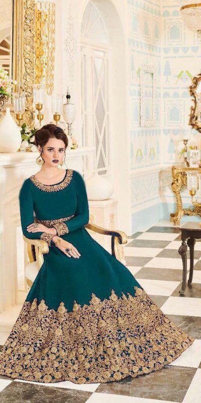 Aglow Peacock Green Georgette Coding Embroidery Anarkali Suit