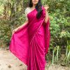 Aglow Pink Color Gadwall Chex Arca Work Blouse(Stitched) Saree