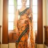 Alia Bhatt Orange Color Organza Silk Digital Flower Printed Saree