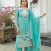 Artful Cyan Color Chinon Silk Diamond Hand Work Sharara Suit