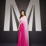 Artful Off Pink Padding Georgette Double Run Sequins Work Saree