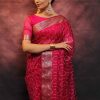 Artful Red Nylon Organza Jacquard Multi Embroidered Saree