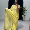 Artful Yellow Color Chinon Sequins & Zari Embroidery Work Saree