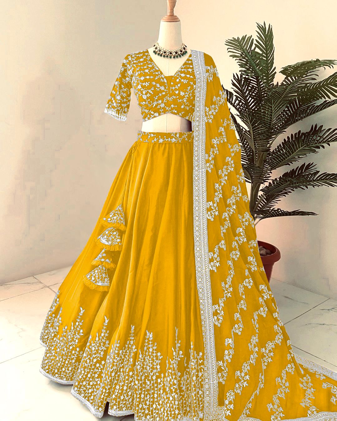 Beautiful Yellow Color Georgette Embroidery Sequence Lehenga