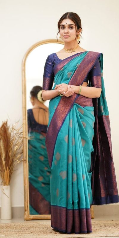 Brilliant Blue Color Soft Lichi Silk Ordinary Design Rich Pallu Saree