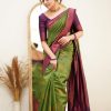 Brilliant Green Color Soft Lichi Silk Ordinary Design Pallu Saree