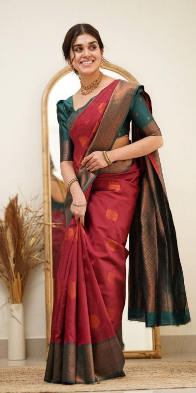 Brilliant Red Color Soft Lichi Silk Ordinary Design Rich Pallu Saree