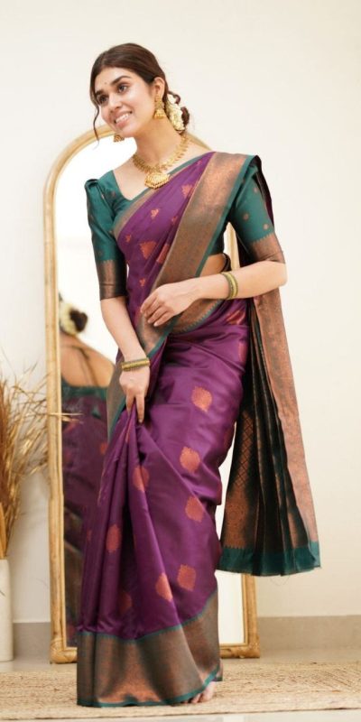 Brilliant Wine Color Soft Lichi Silk Ordinary Design Rich Pallu Saree