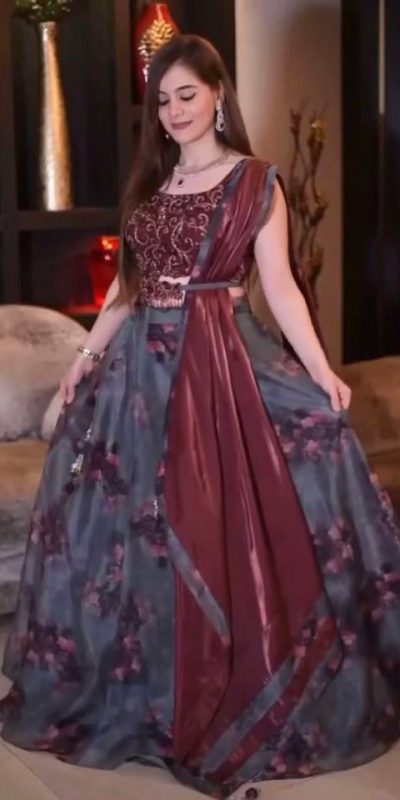 Captivating Grey Color Organza Printed Embroidery Lehenga Choli