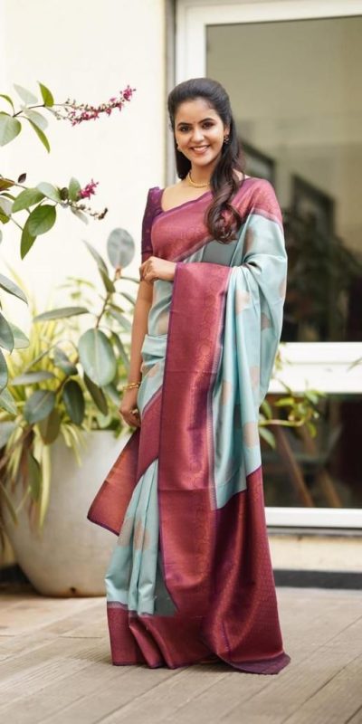 Classic Blue Color Soft Lichi Silk Cloth Rich Pallu All Over Saree