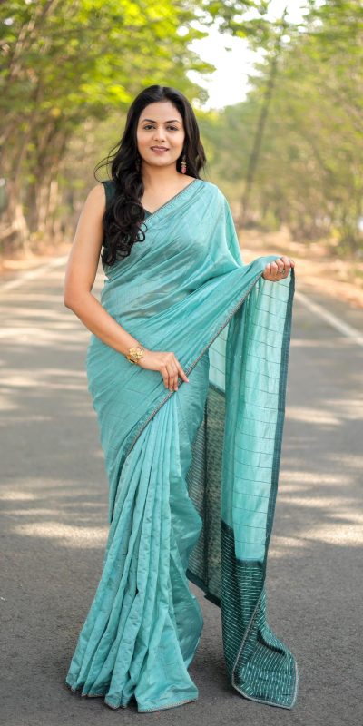 Classic Blue Color Viscos cotton Beautiful Pallu All Over Saree