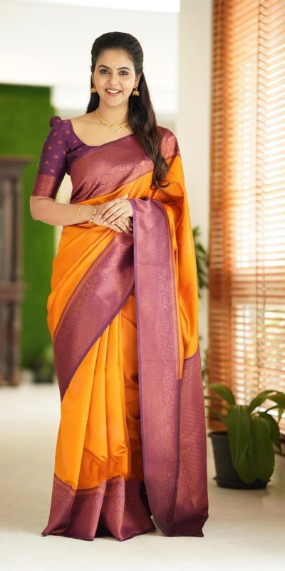 Classic Yellow Color Soft Lichi Silk Cloth Rich Pallu All Over Saree