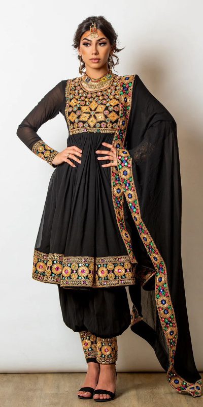 Cute Black Color Faux Georgette Coding Real Mirror Salwar Suit