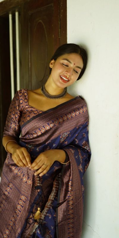 Cute Coffee Color Soft Lichi Silk Ordinary Design Work Pallu Saree