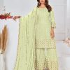 Cute Light Green Color Georgette Embroidery Stone Sharara Suit