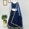 Cute Navy Blue Soft Net Embroidery Sequins Lehenga Choli