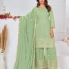 Cute Pista Green Color Georgette Embroidery Stone Sharara Suit