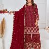 Cute Red Color Georgette Embroidery Stone Work Sharara Suit