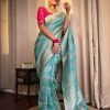 Dazzling Blue Color Soft Lichi Silk Cloth Rich Pallu All Over Saree