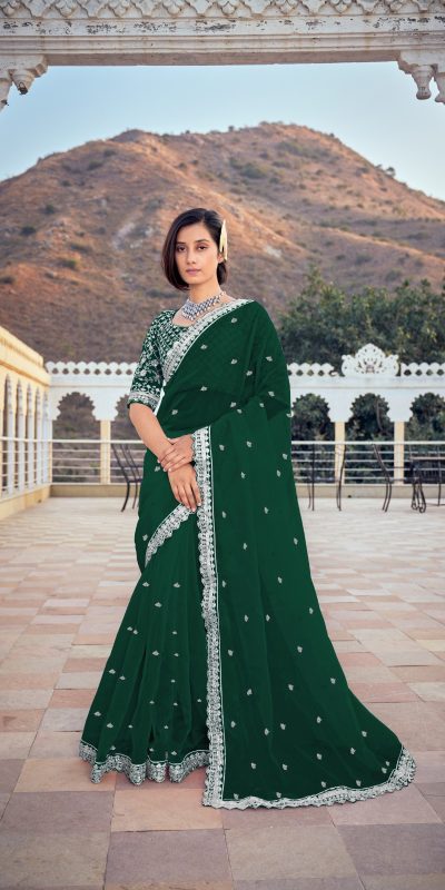 Dazzling Green Color Bright Organza Silk Sequence Work Saree