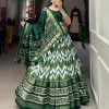 Dazzling Green Color Tussar Silk Leheriya Foil Print Lehenga Choli