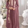 Dazzling Onion Color Heavy Georgette Embroidery Anarkali Suit