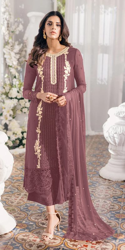 Dazzling Onion Color Heavy Georgette Embroidery Anarkali Suit