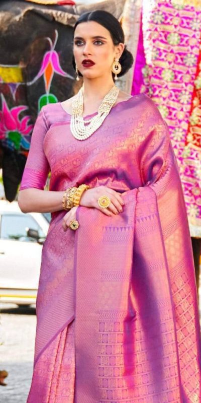 Dazzling Pink Color Soft Lichi Silk Jacquard Rich Pallu Saree