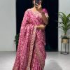 Dazzling Pink Color Vichitra Silk Digital Printed Embroidery Saree
