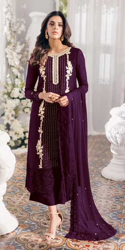 Dazzling Purple Color Heavy Georgette Embroidery Anarkali Suit