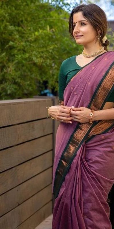 Purple Soft Silk Saree with Pallu Work