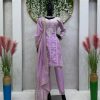 Dazzling Purple Color Tabby Organza Thread Sequence Work Kurti