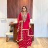 Dazzling Red Color Georgette Embroidery Mirror Work Salwar Suit