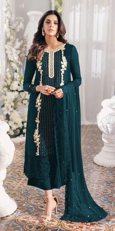 Dazzling Stone Green Color Georgette Embroidery Anarkali Suit