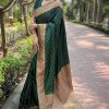 Dazzling Stone Green Color Soft Lichi Silk Beautiful Pallu Saree