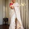 Dazzling White Soft Lichi Silk Cloth Rich Pallu All Over Saree