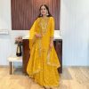 Dazzling Yellow Georgette Embroidery Mirror Work Salwar Suit