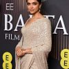 Deepika Padukone Golden Color Georgette Embroidery Saree