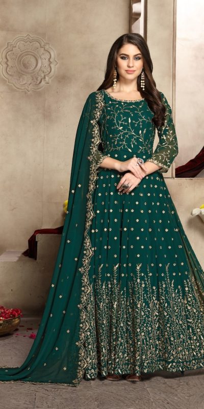 Elegant Green Color Georgette Multi Thread Zari Anarkali Suit