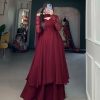 Elegant Maroon Color Georgette Plain Top Plain Plaza And Dupatta