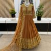 Elegant Mustard Color Georgette Embroidery Sequence Gown